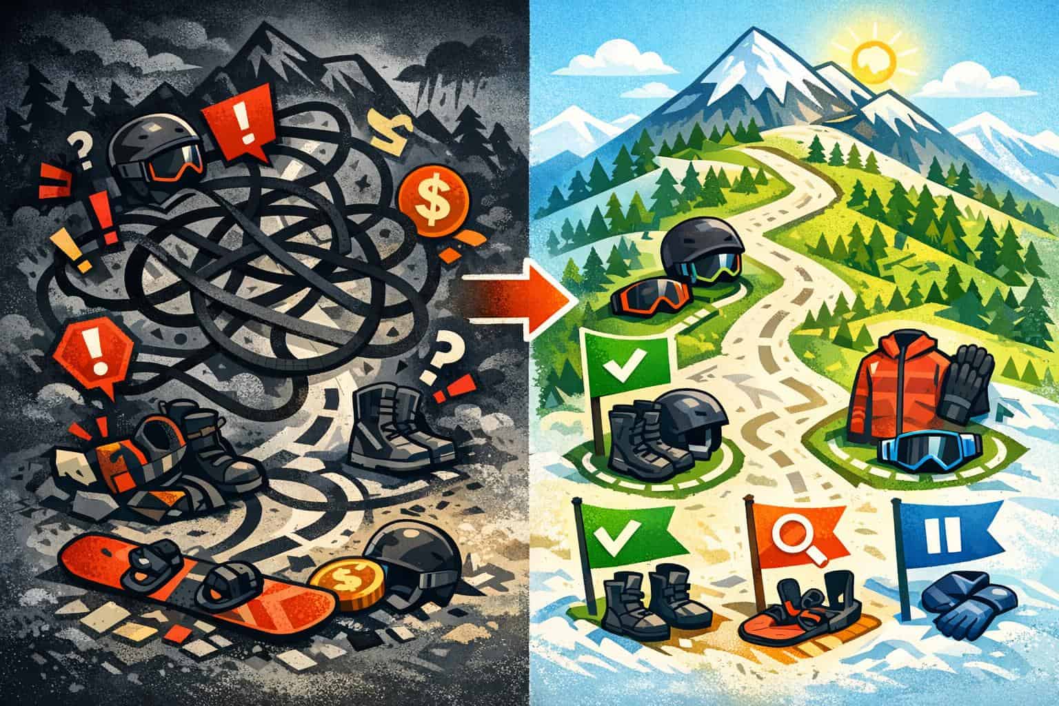 Beginner Snowboard Gear Priority Map Beginner snowboard gear priority comparison of buy rent or delay