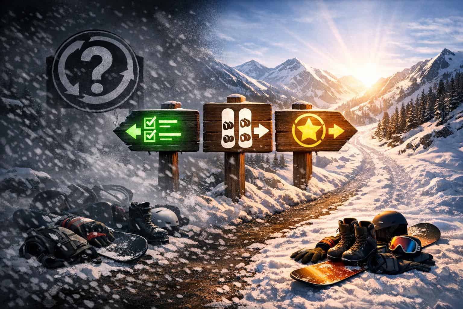 Choose Your Beginner Snowboard Gear Next Step Beginner snowboard gear shopping path leading from guide to gear picks and brand review