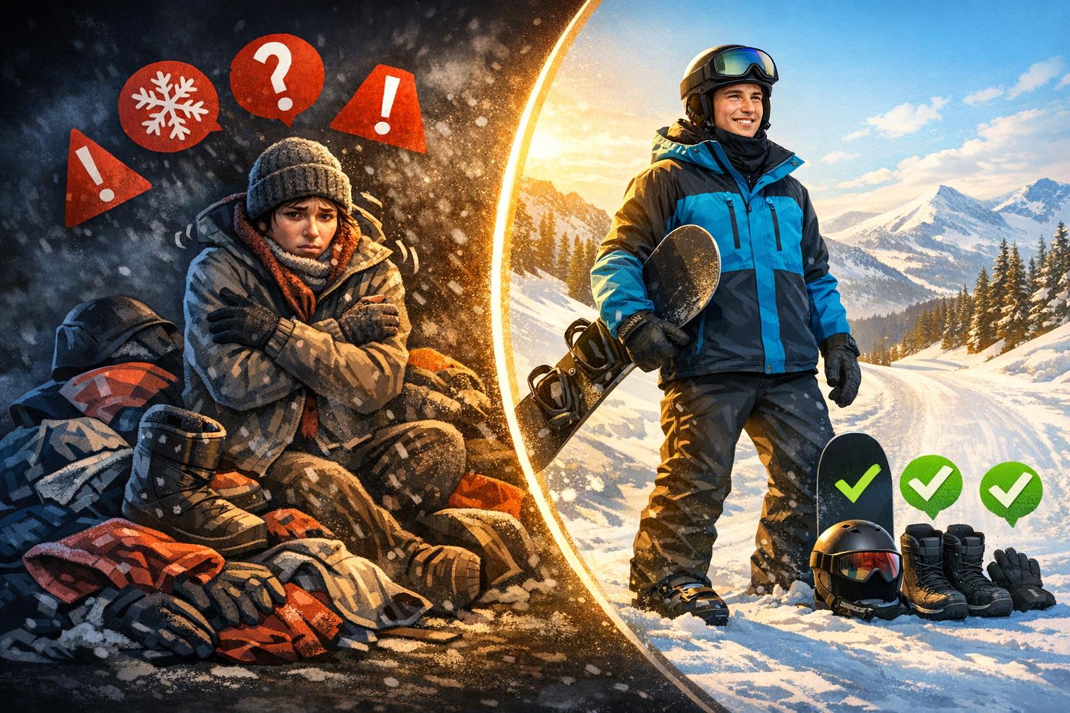 Confident beginner snowboarder after choosing the right gear setup
