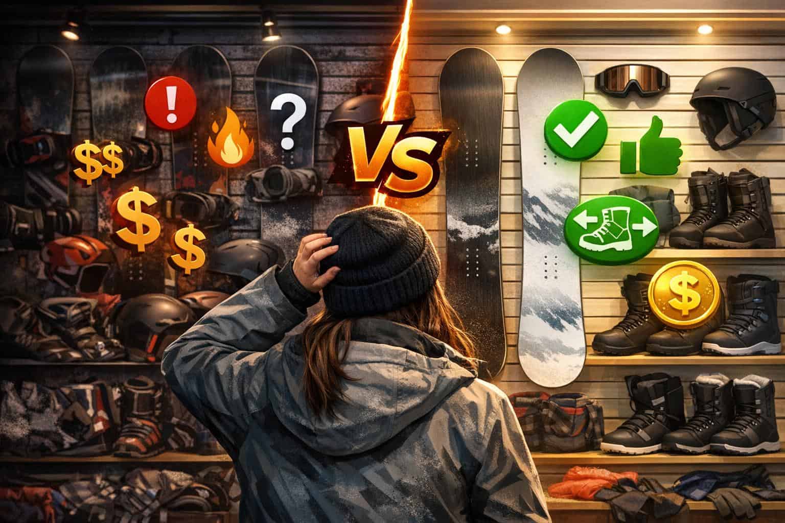 Beginner Snowboard Brand Comparison Context Established snowboard brand gear wall for beginner comparison