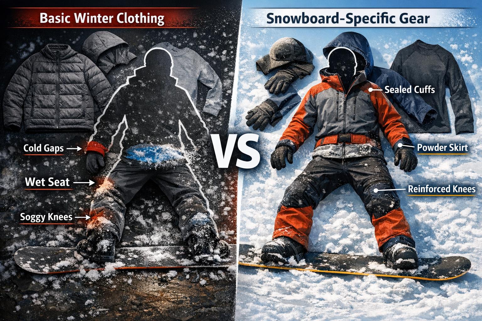 Snowboard-specific beginner gear supporting comfort and mobility